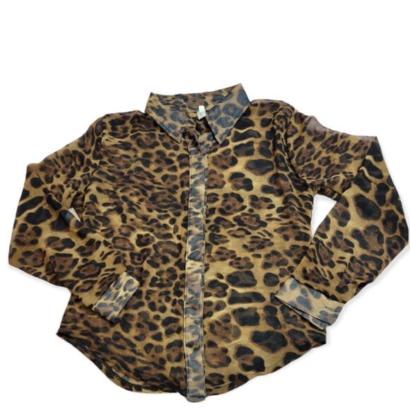 Miaoran shear leopard button-down shirt S - Picture 1 of 4